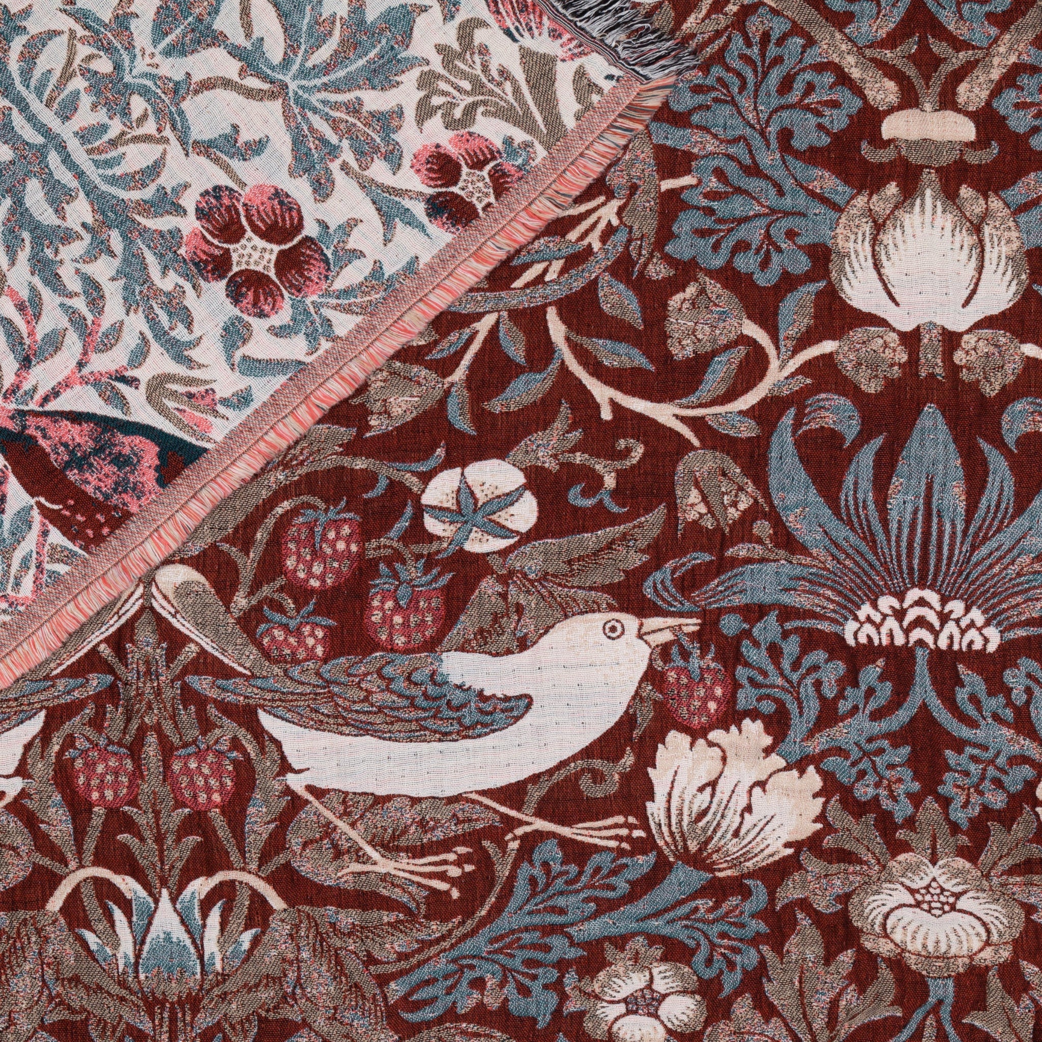 Morris & Co Strawberry Thief Jacquard Throw Berry