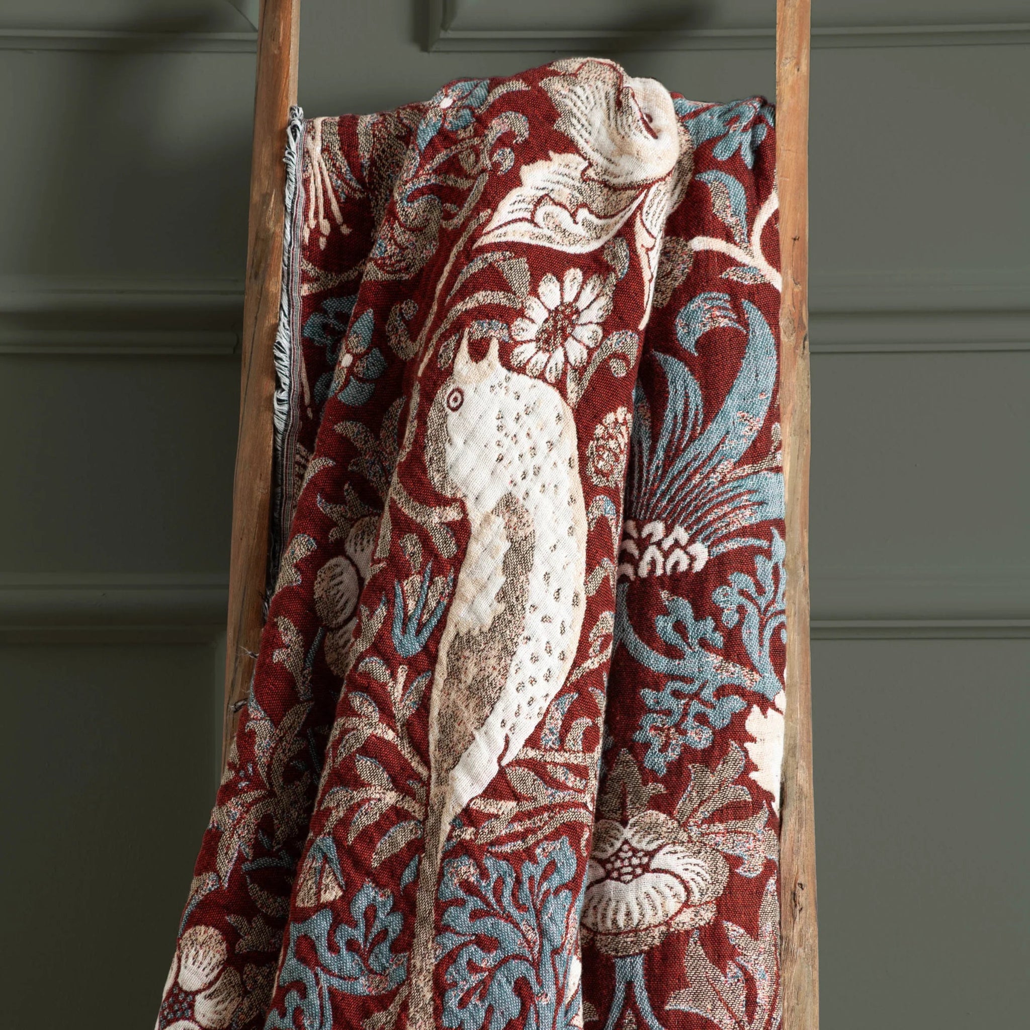 Morris & Co Strawberry Thief Jacquard Throw Berry