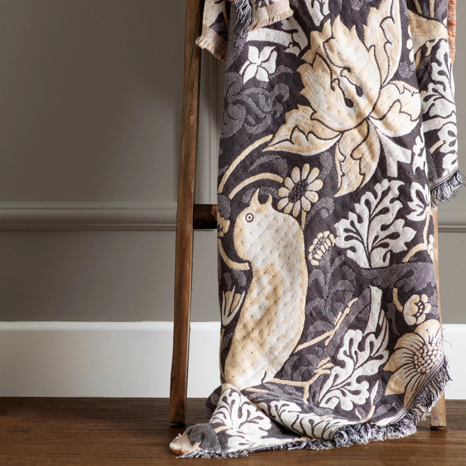 Morris & Co Strawberry Thief Jacquard Throw Biscuit