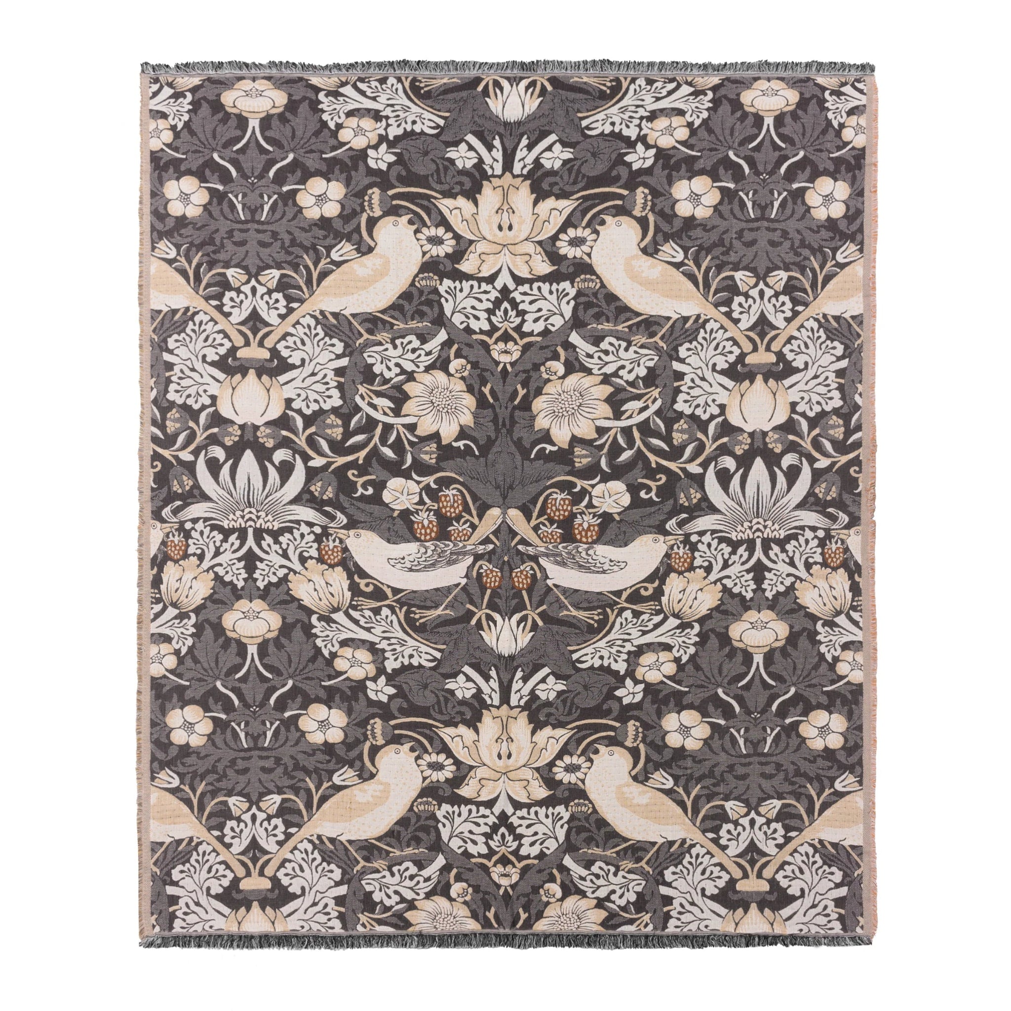 Morris & Co Strawberry Thief Jacquard Throw Biscuit