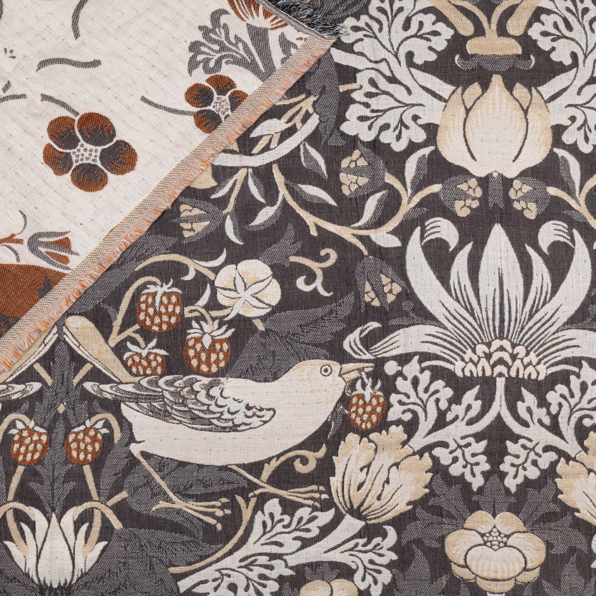 Morris & Co Strawberry Thief Jacquard Throw Biscuit