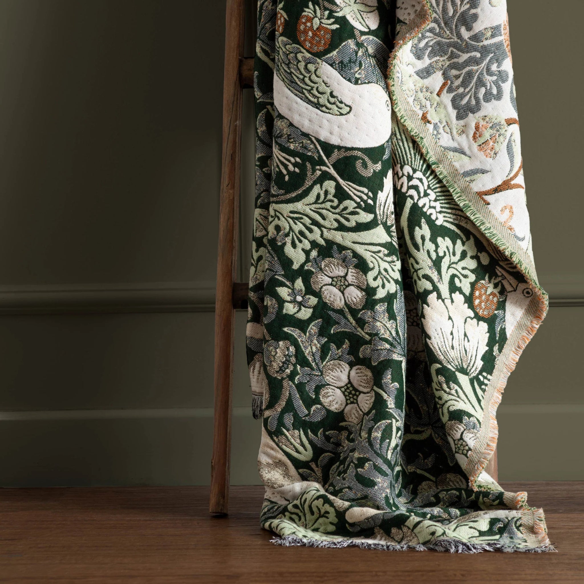 Morris & Co Strawberry Thief Jacquard Throw Forest