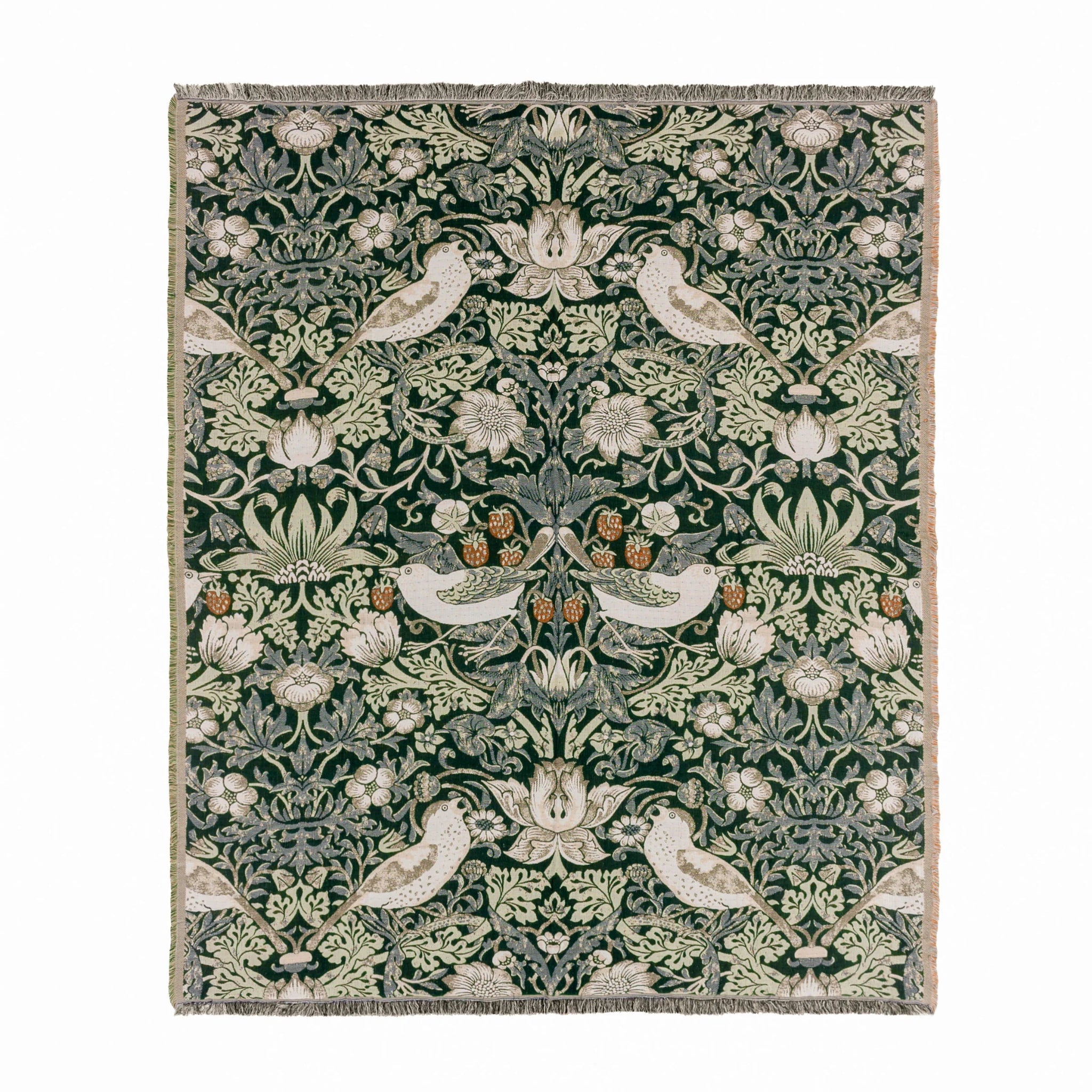 Morris & Co Strawberry Thief Jacquard Throw Forest