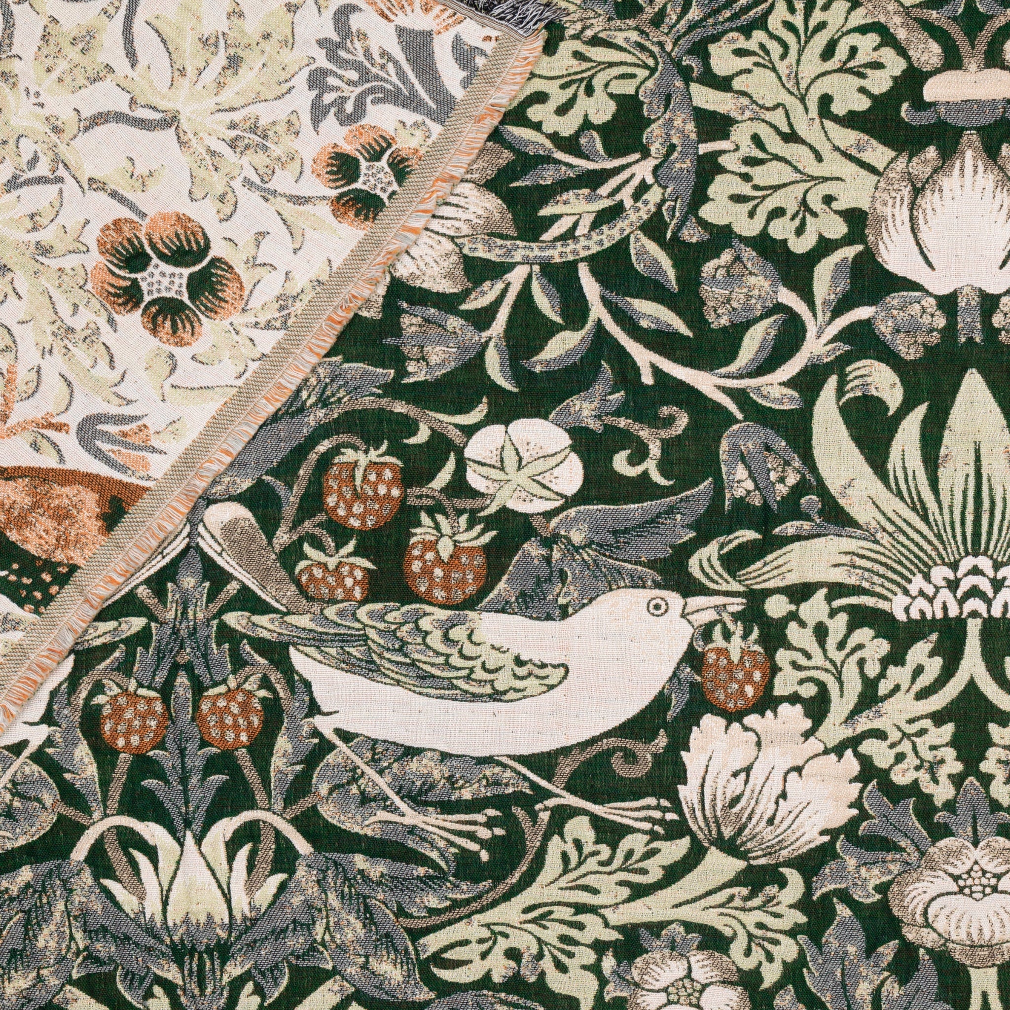 Morris & Co Strawberry Thief Jacquard Throw Forest