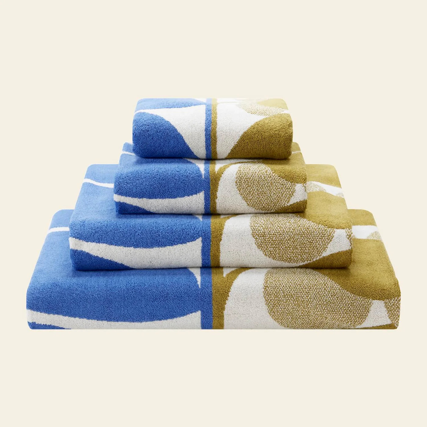 Orla Kiely Stem Bloom Duo Bath Towels Blue and Fawn