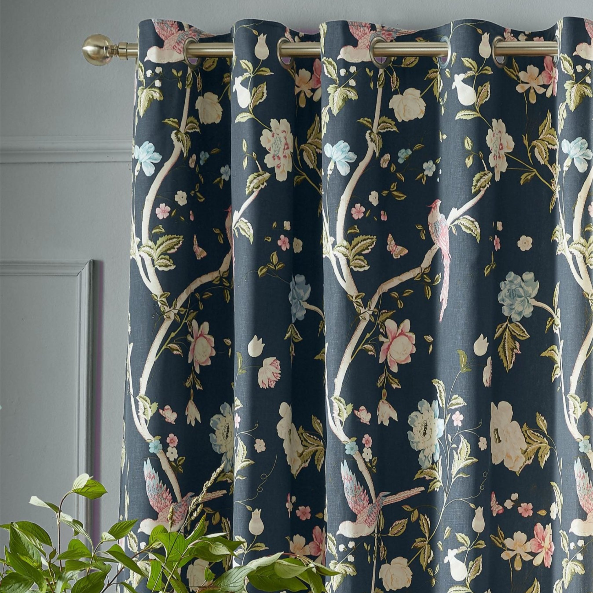 Laura Ashley Sumer Palace Eyelet Curtains Midnight