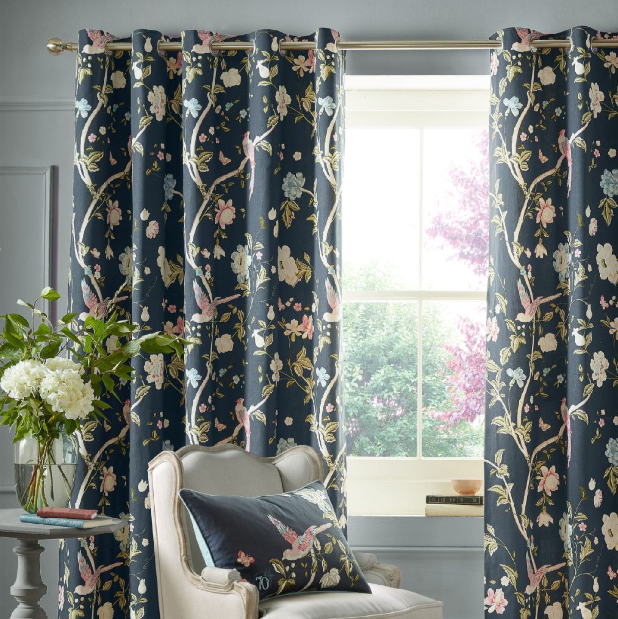 Laura Ashley Sumer Palace Eyelet Curtains Midnight