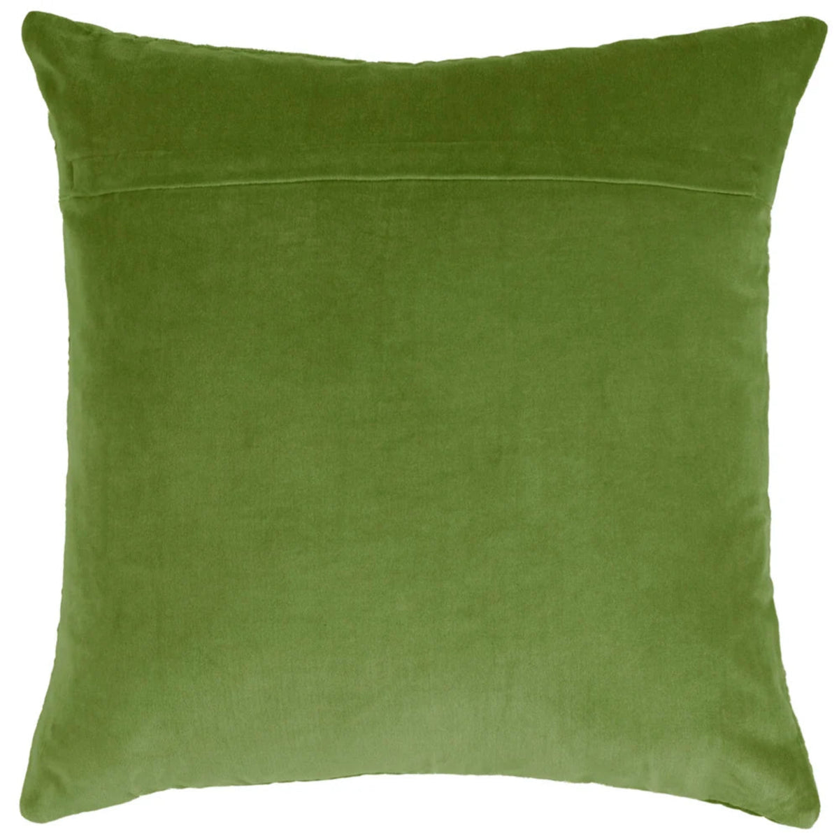 A square green velvet throw pillow shown against a plain white background.