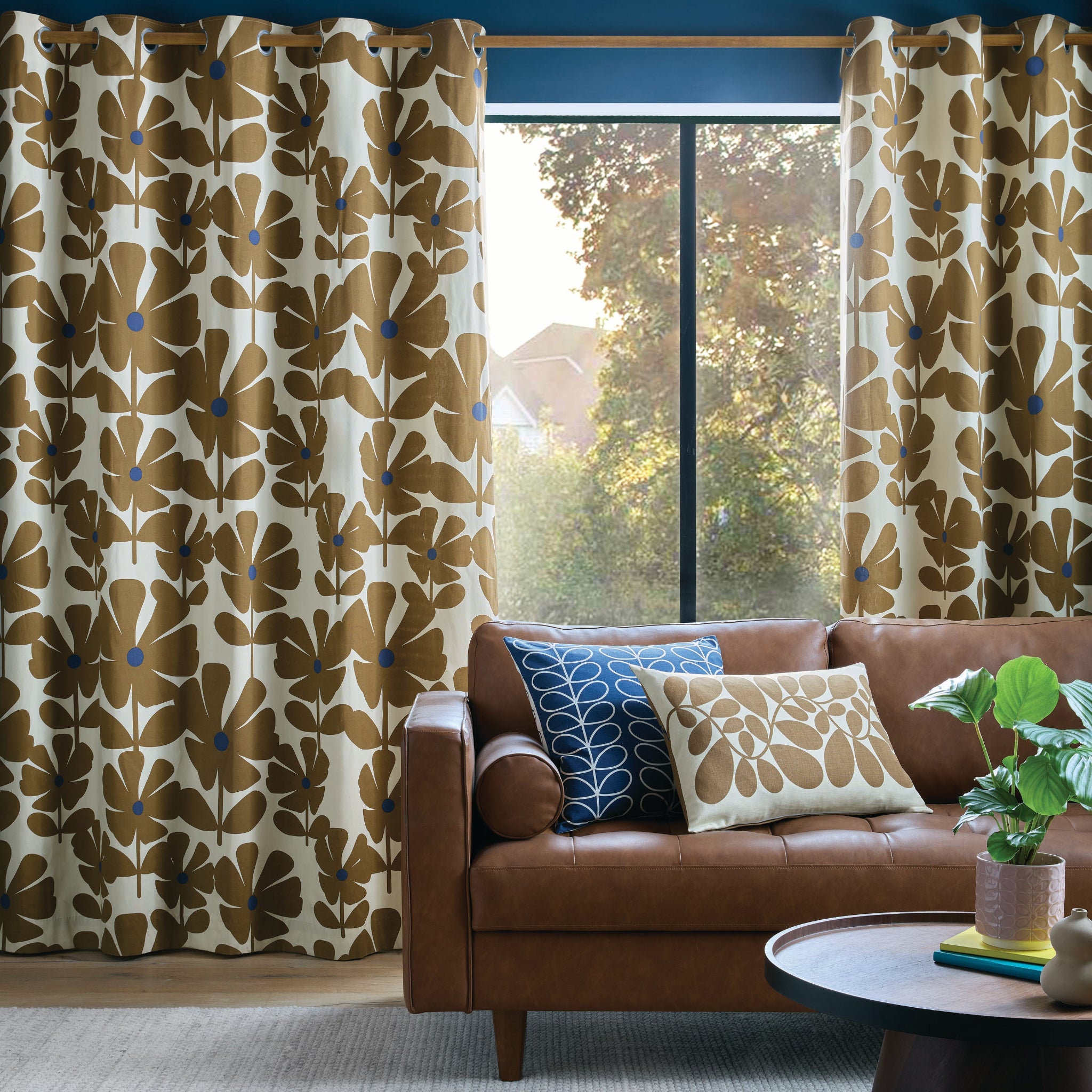Orla Kiely Wildflower Eyelet Curtains Coffee