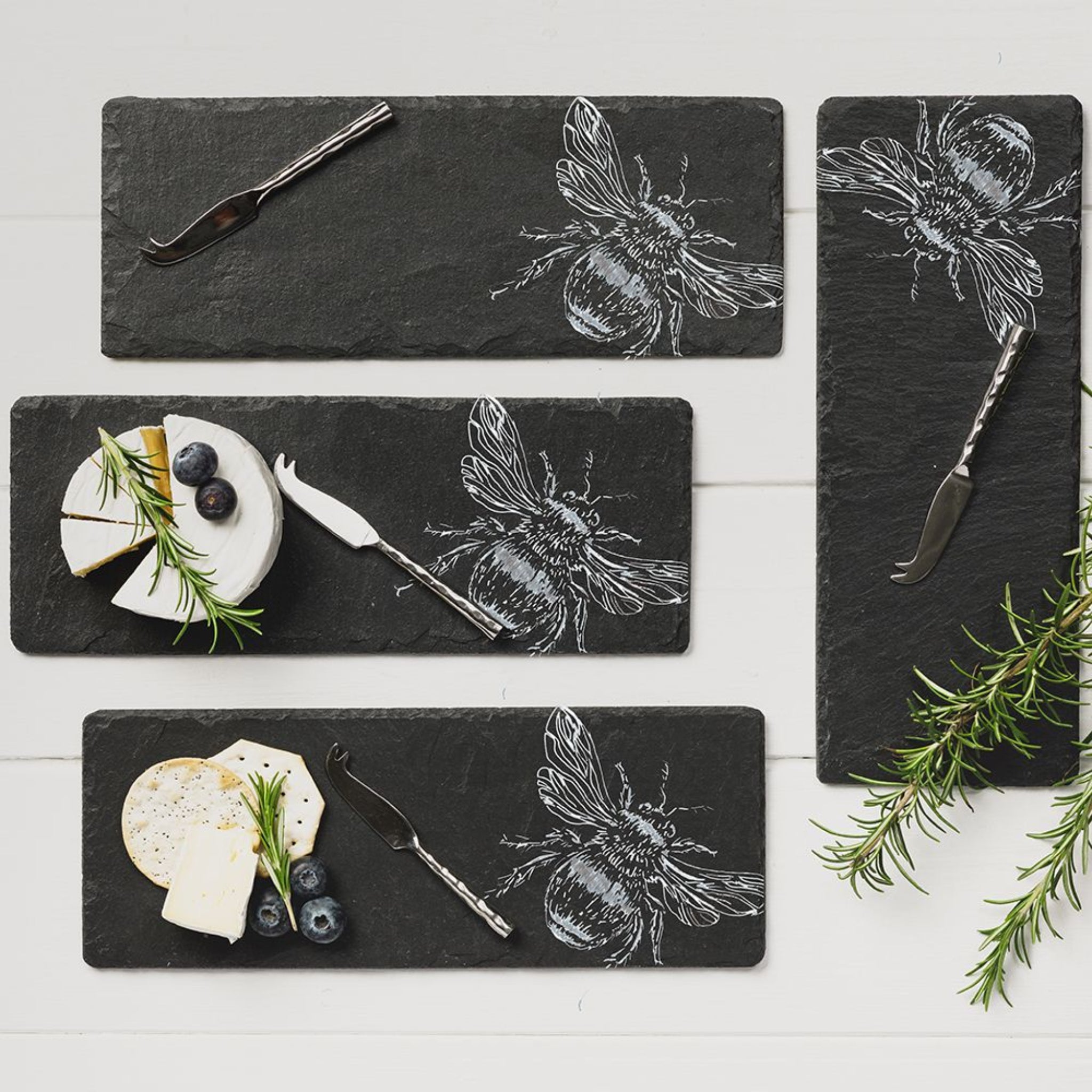 Selbrae House 4 Mini Slate Cheese Board & Knife Sets - Bee