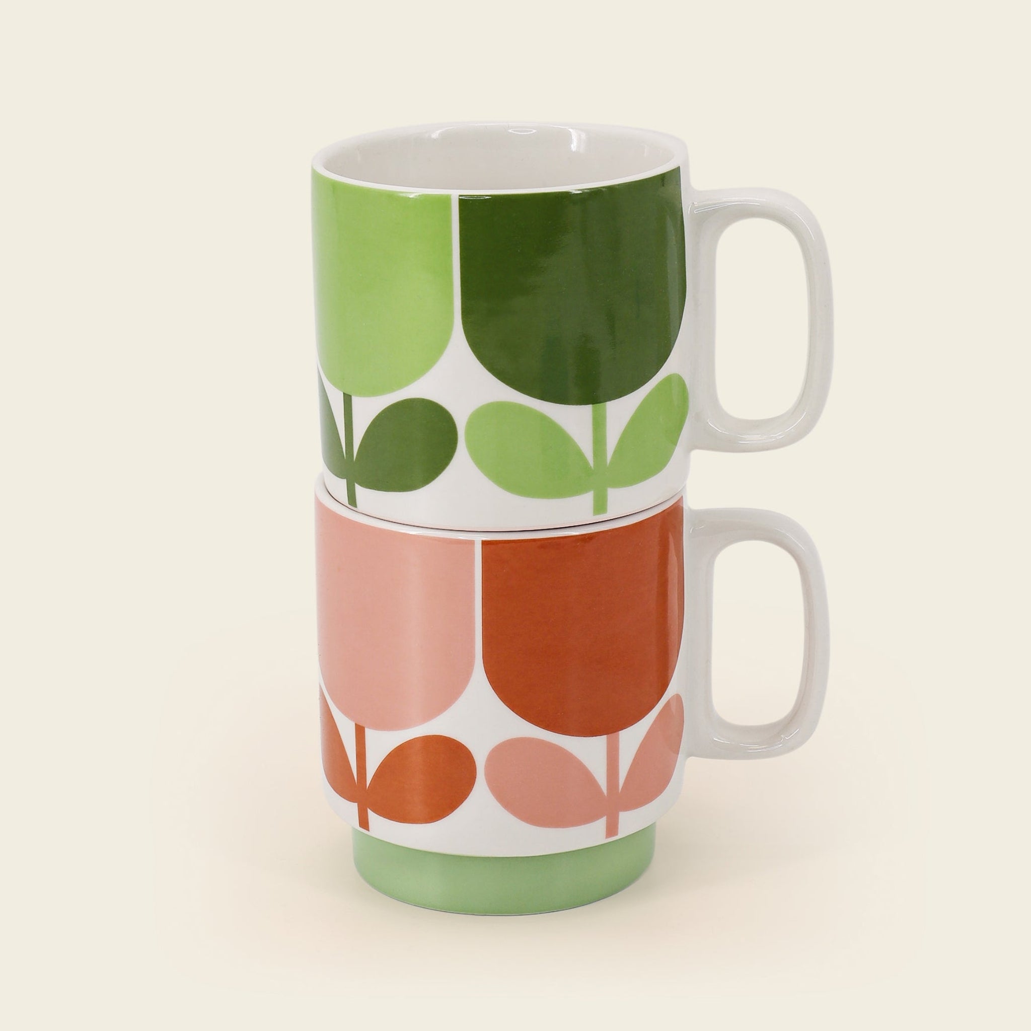 Orla Kiely Block Flower Set of Two Mugs Tomato & Fern 330ml