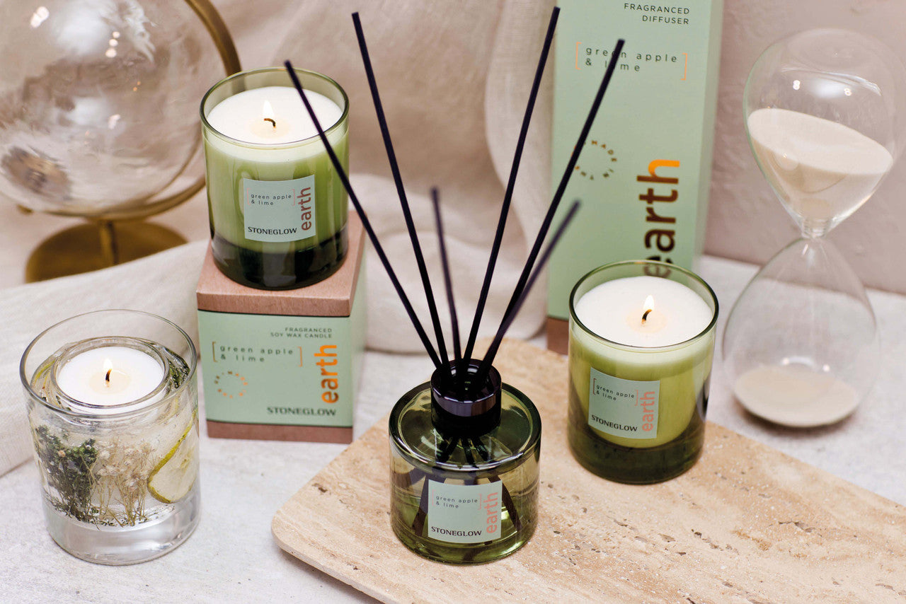 Stoneglow Green Apple & Lime Candle 160g and diffuser
