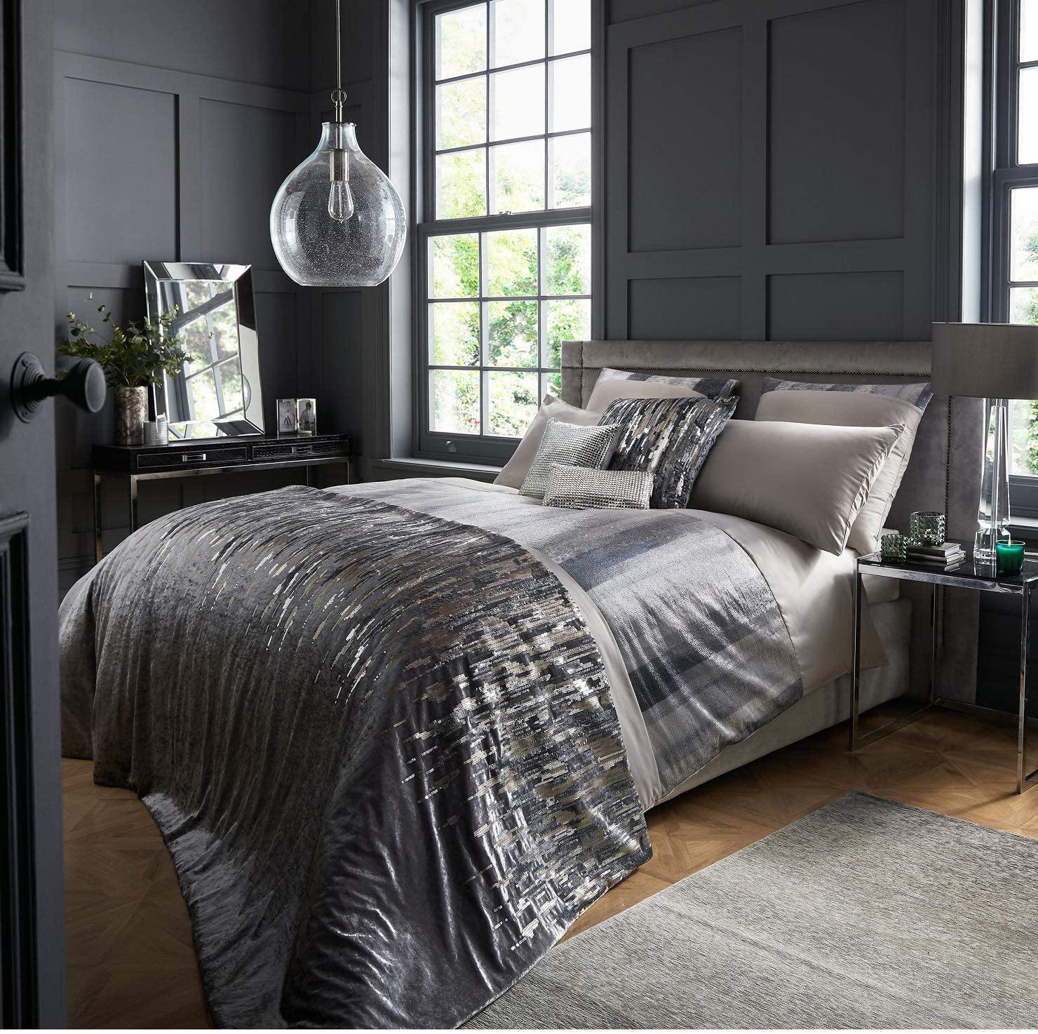 Kylie Minogue VARI Velvet Sequin Panel Duvet Cover & Pillowcase Set Single - Oakley Home & Gifts