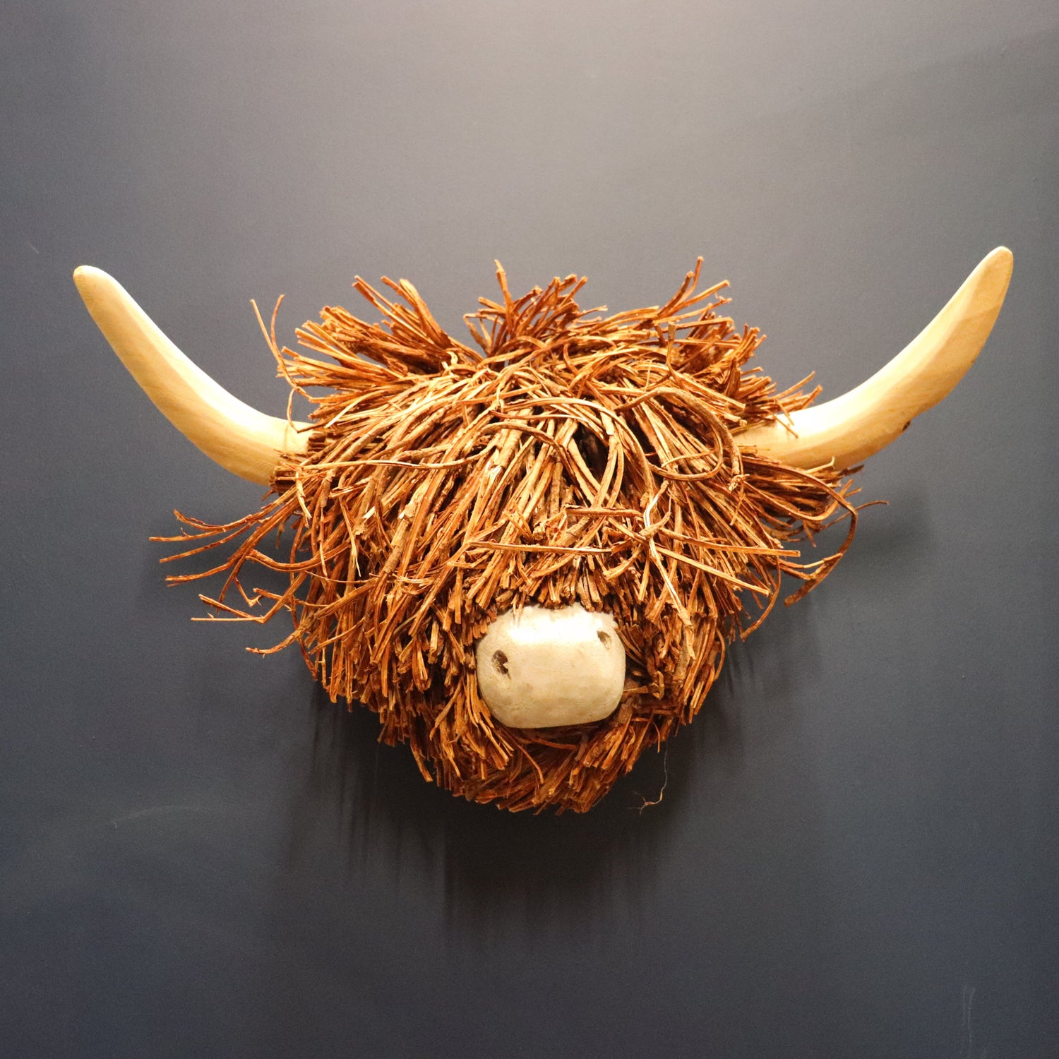 Voyage Maison Highland Cow Wooden Wall Sculpture Willow Wood & Rattan