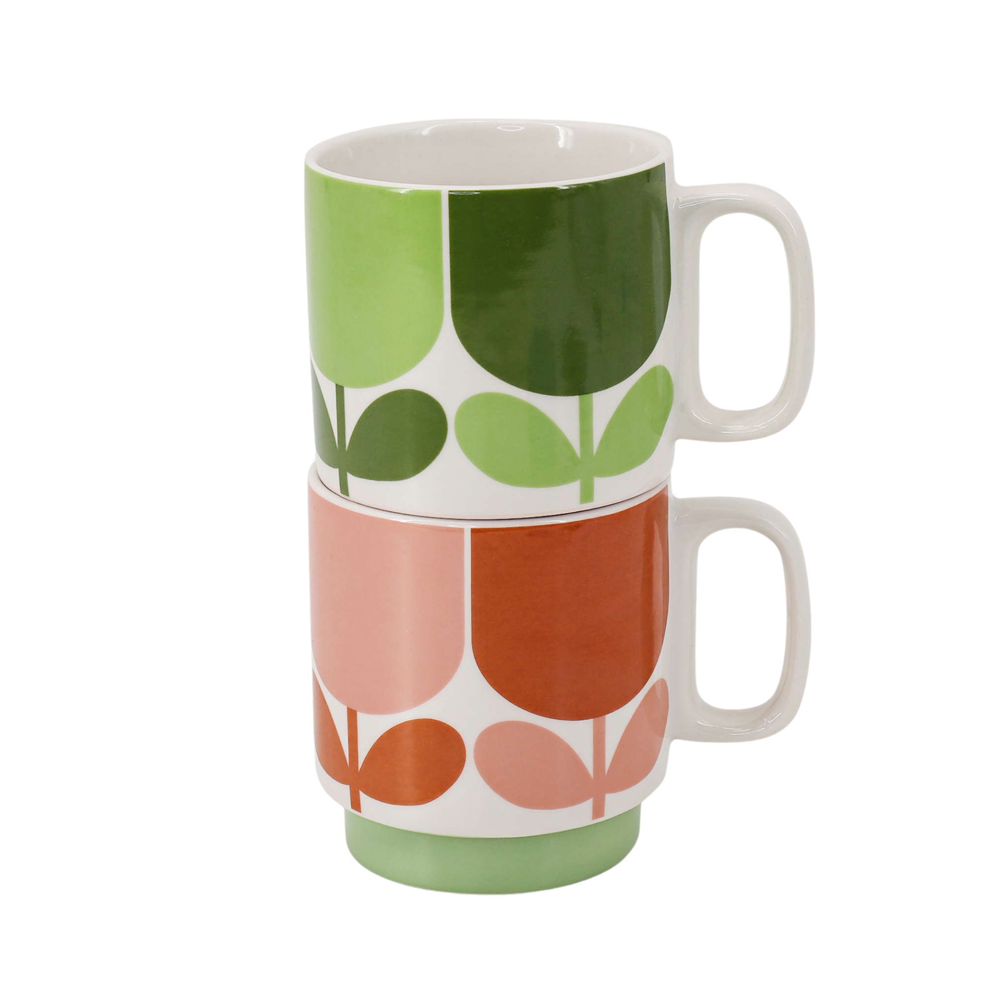 Orla Kiely Block Flower Set of Two Mugs Tomato & Fern 330ml