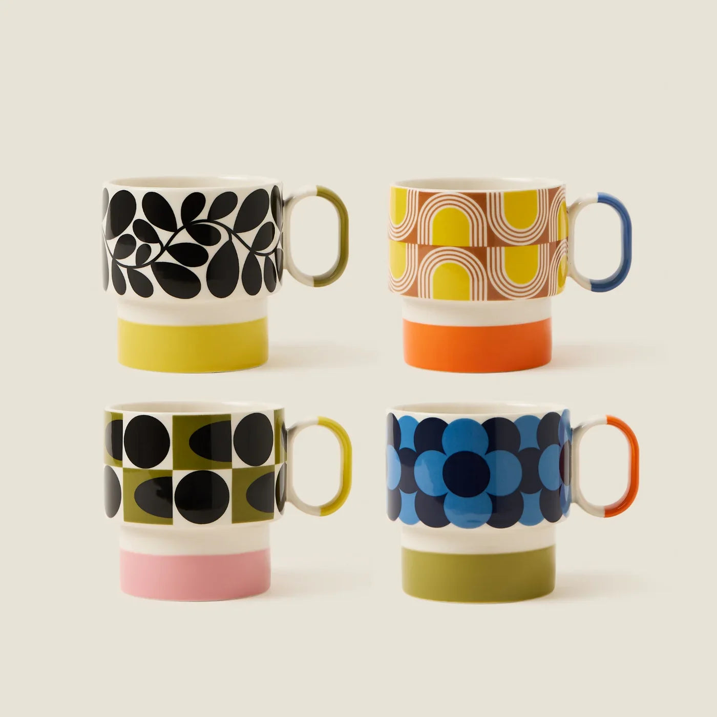 Orla Kiely Ceramic Mugs with retro design