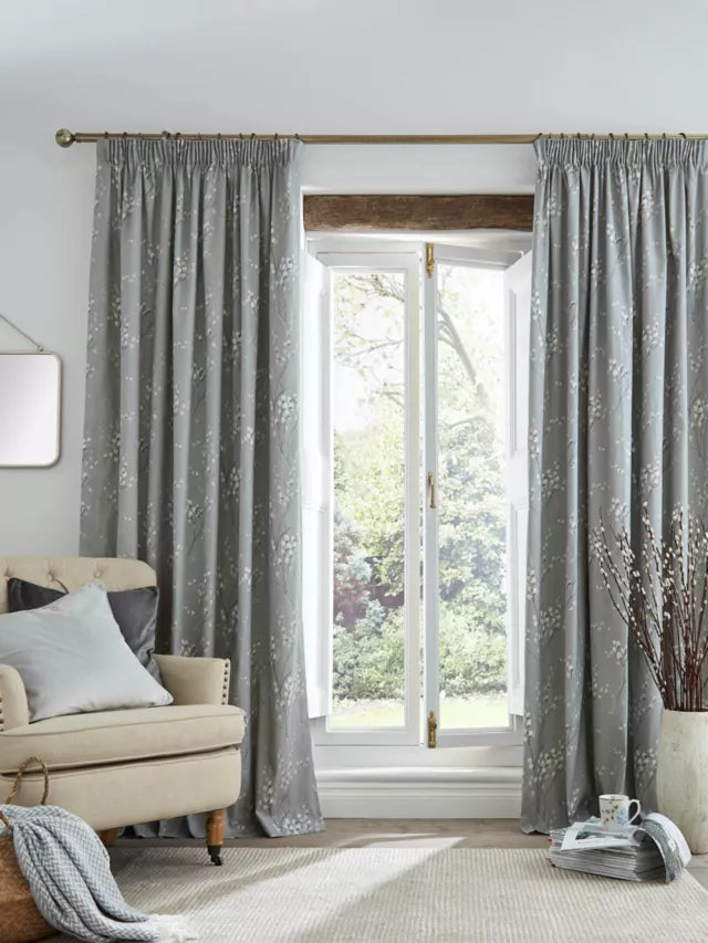 Laura Ashley Pussy Willow Steel Grey Lined Pencil Pleat Curtains