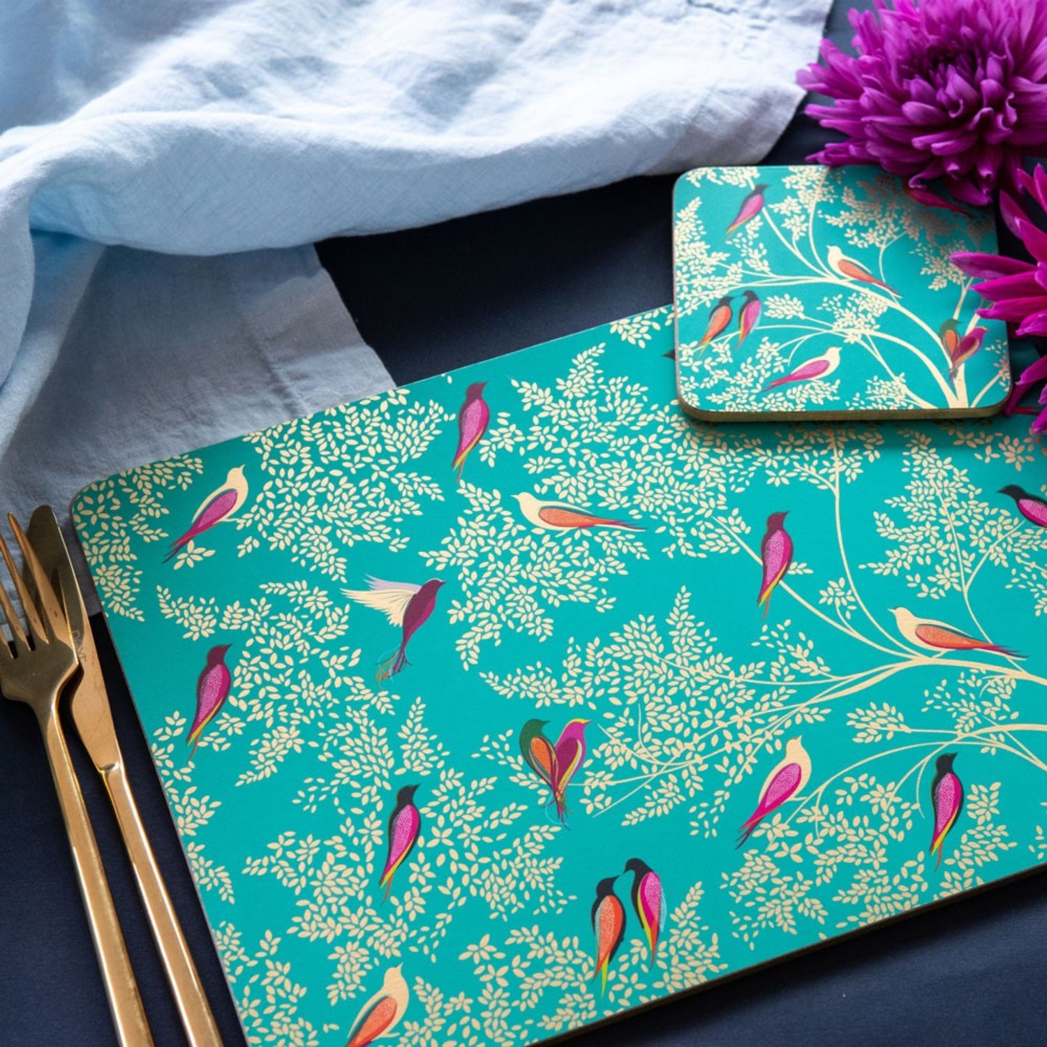 Sara Miller Green Birds Set of 6 Coasters