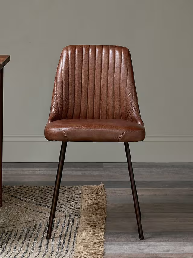 Nkuku Harsha Leather Dining Chair in Chocolate Brown