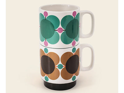 Orla Kiely Atomic Flower Set of Two Mugs Jewel & Latte 330ml