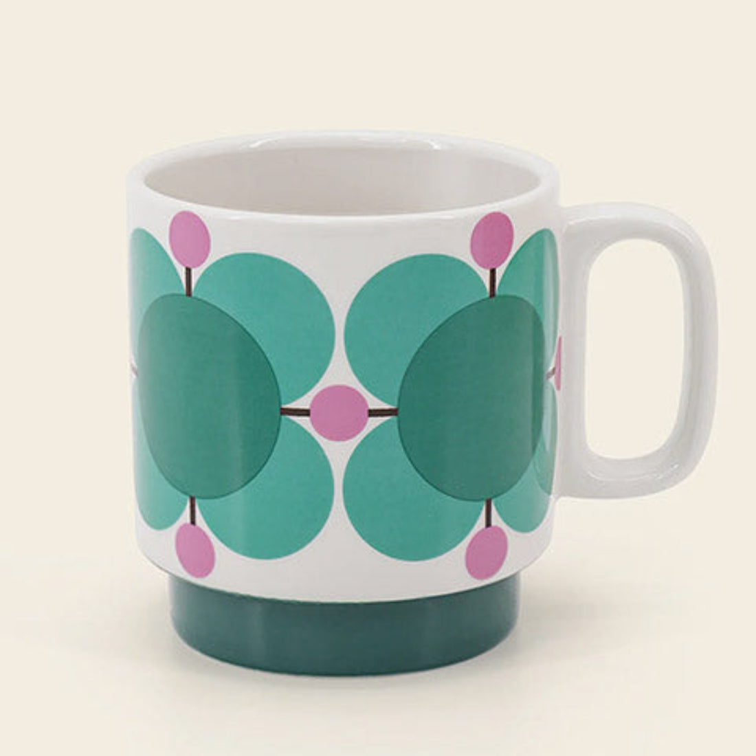 Orla Kiely Atomic Flower Set of Two Mugs Jewel &amp; Latte 330ml