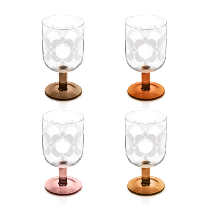 Orla Kiely Formal WIne Glasses Pink Brown Atomic Print Set of 4