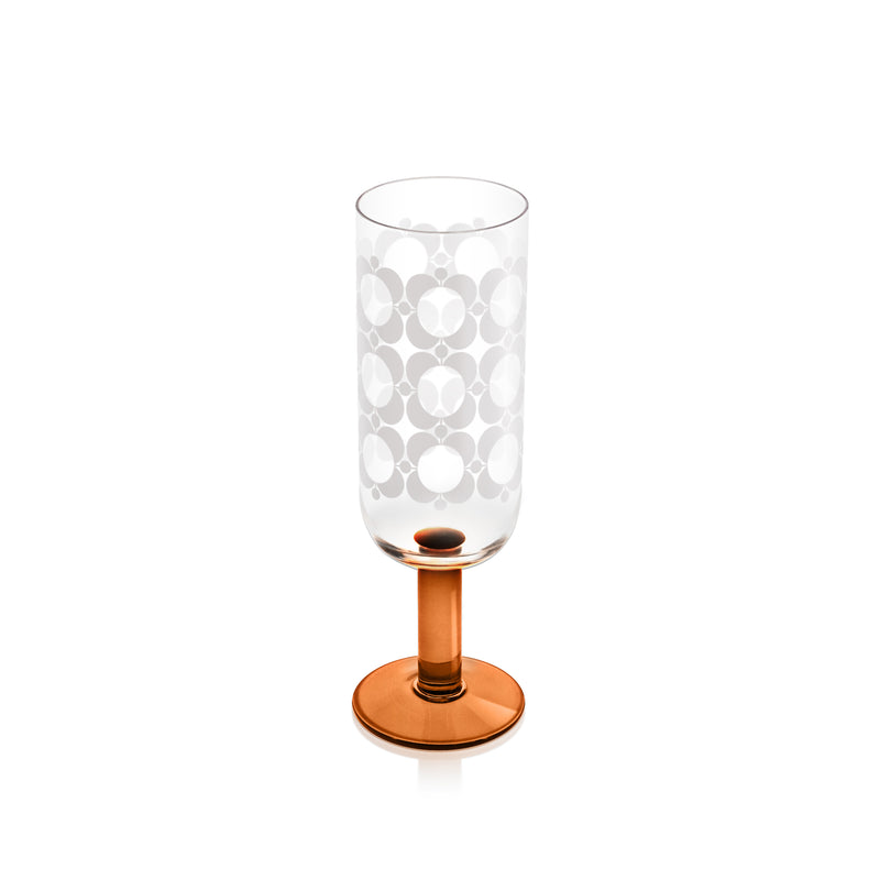 Orla Kiely Formal Champagne Glasses Pink Brown Atomic Print Set of 4