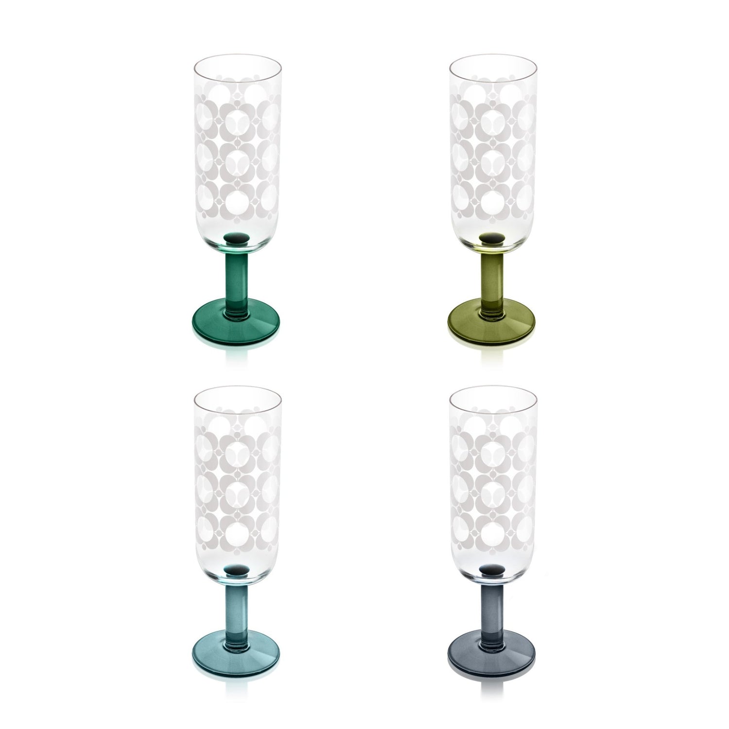 Orla Kiely Formal Champagne Glasses Blue Green Atomic Print Set of 4