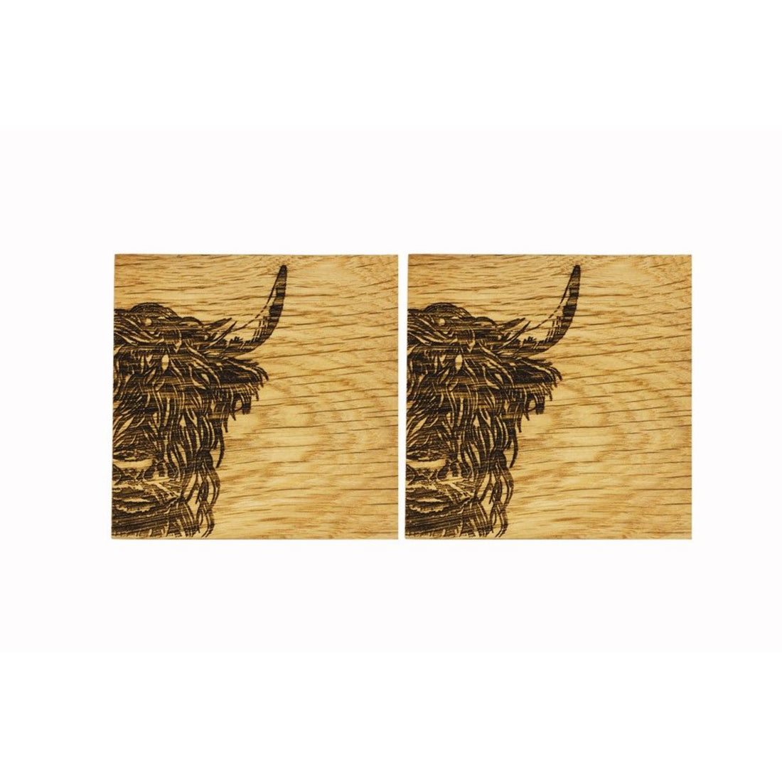 Selbrae House Highland Cow Oak Coasters Set of 2