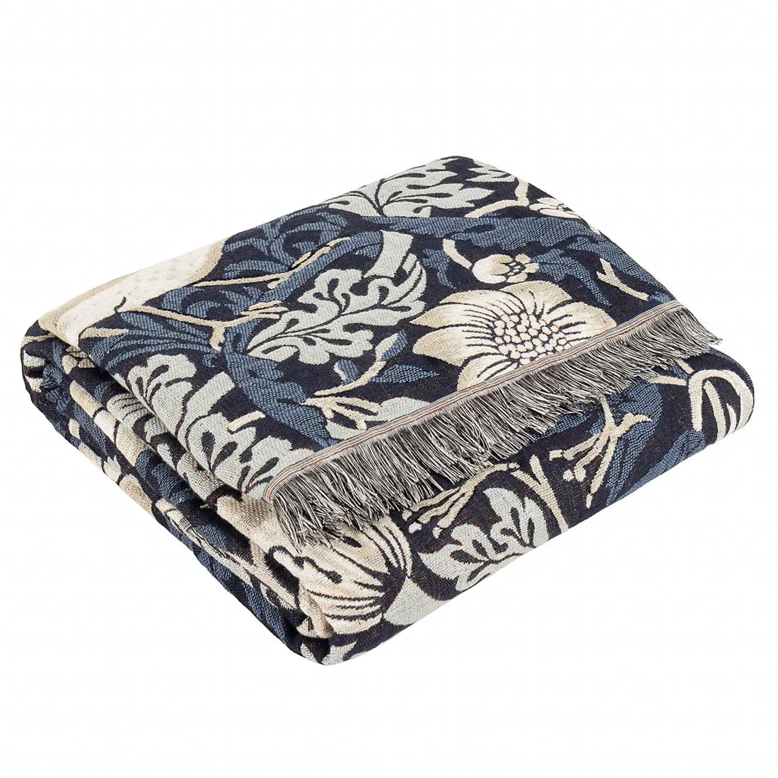 Morris &amp; Co Strawberry Thief Jacquard Throw Indigo