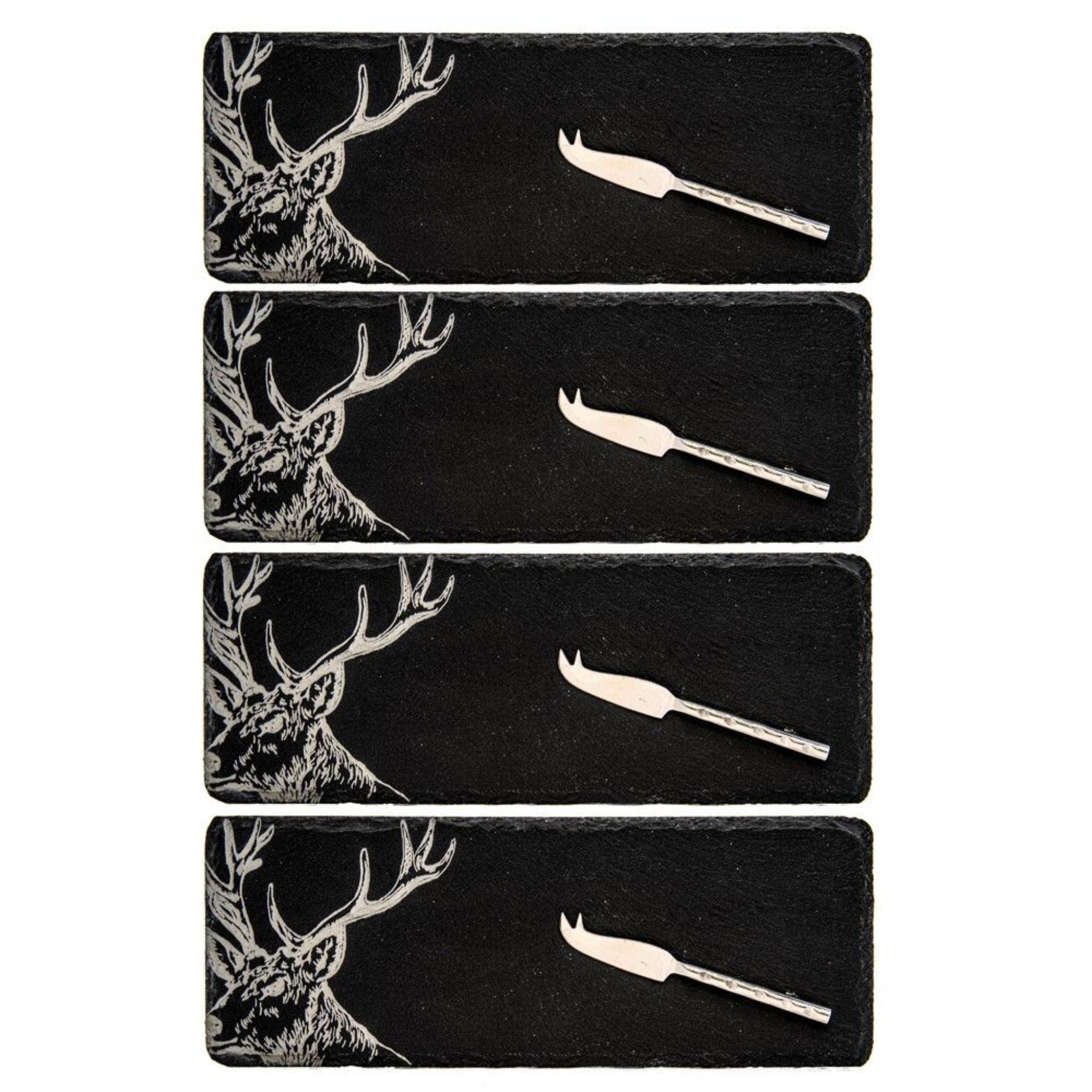 Selbrae House 4 Slate Mini Stag Cheese Board &amp; Knife Set