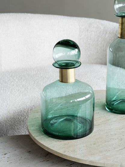 Libra Jorum Glass Bottle Wide with Lid Brass Detail