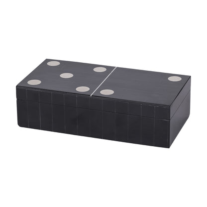 Black domino box with white dots on a white background