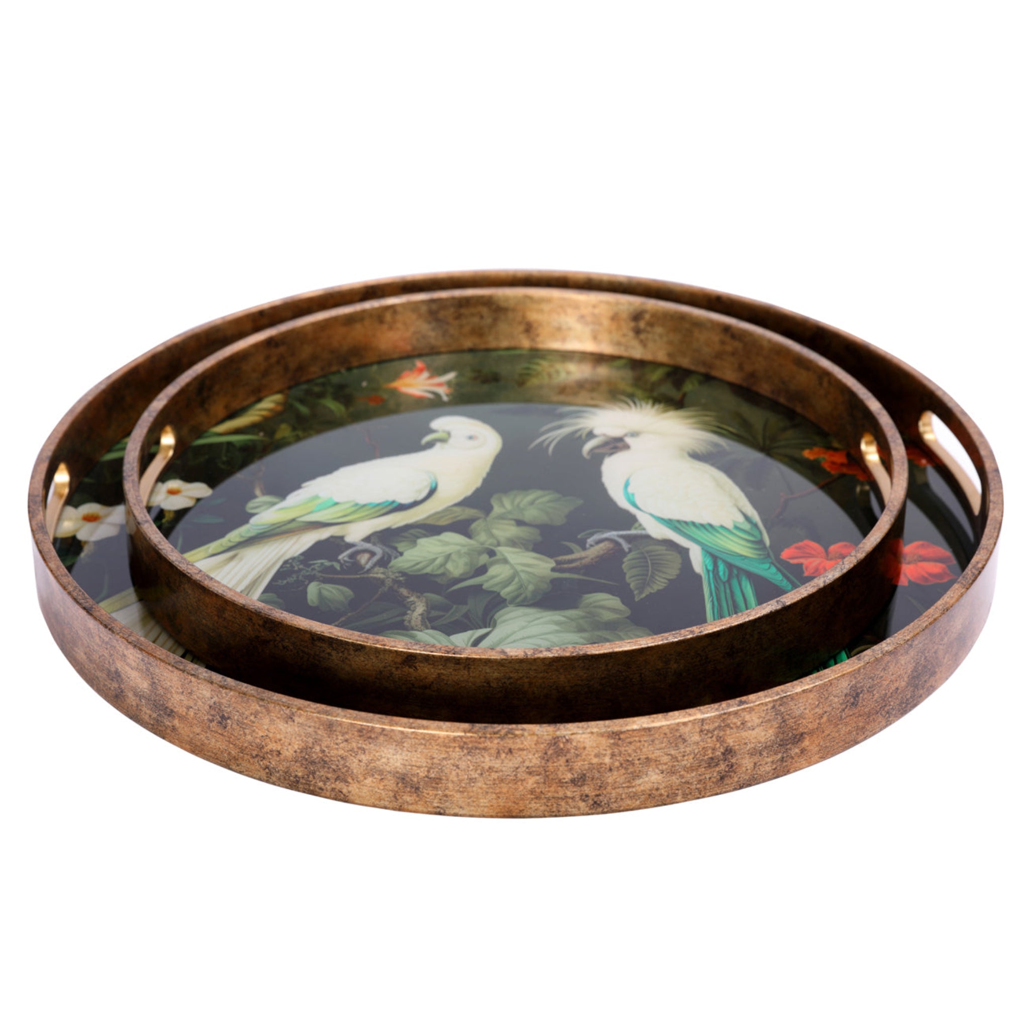 Decorative tray with bird design on a white background