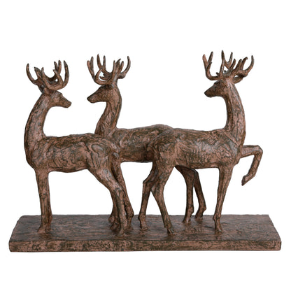 Bronze sculpture of three deer on a white background