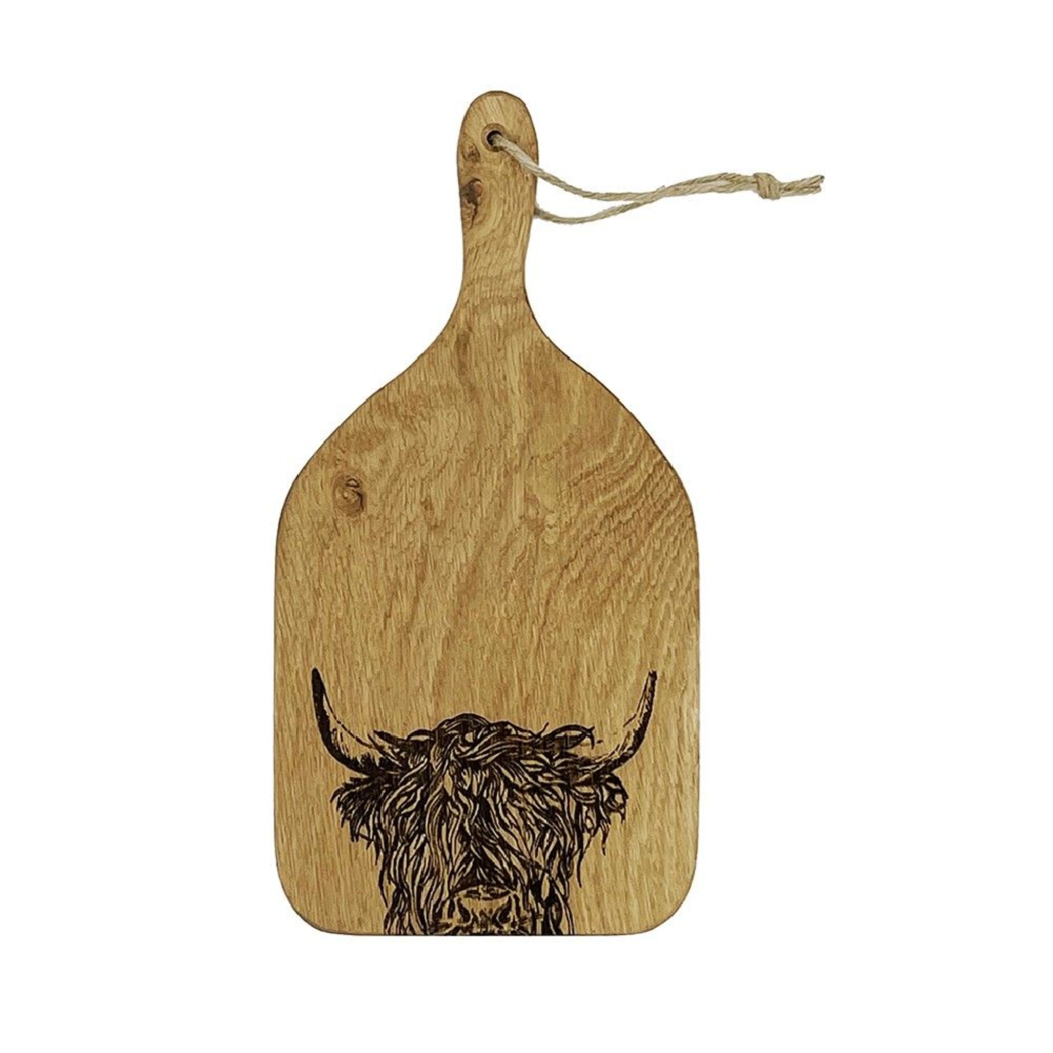 Selbrae House Oak Hanging Paddle Highland Cow small