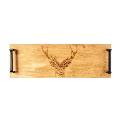 Selbrae House Stag Prince Oak Tray Black Steel Handles