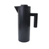A modern black ribbed pitcher with a geometric handle and spout, shown on a clean white background.