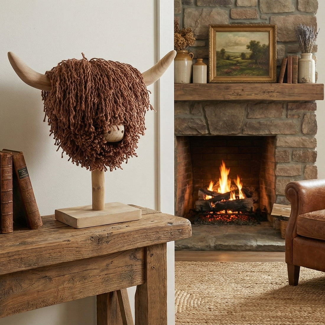 Aquarelle Home Elspeth Free Standing Highland Cow Jute Brown