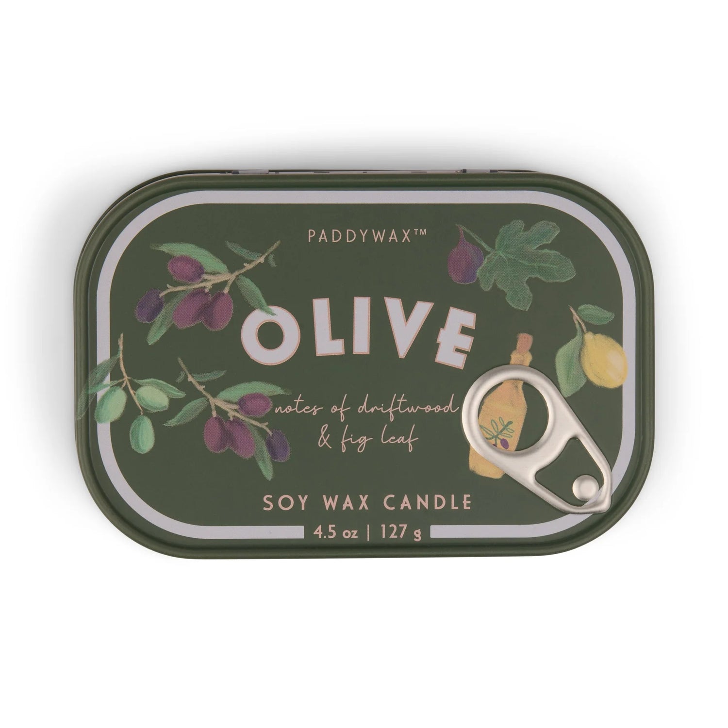 a green tin with a can of soy wax