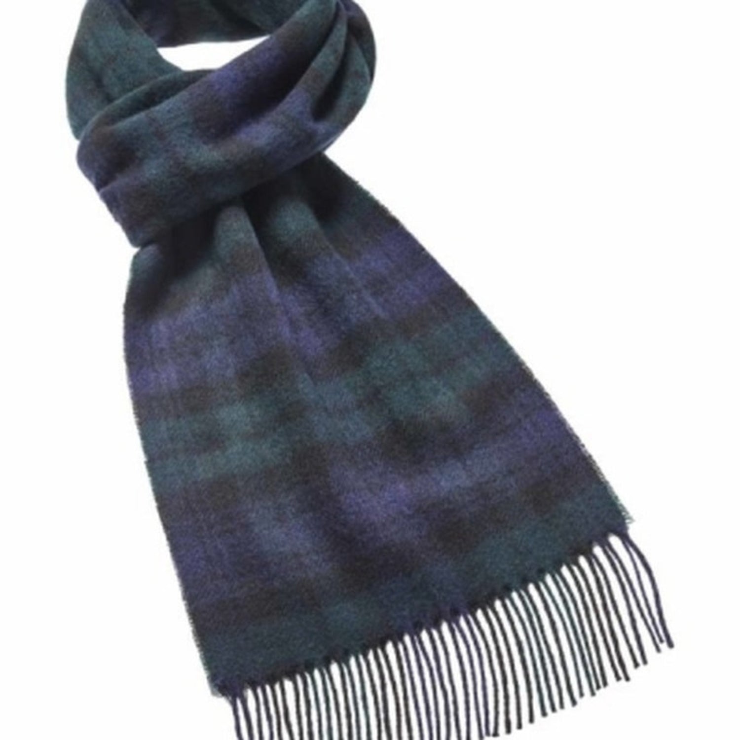 Plaid scarf with fringe on a white background