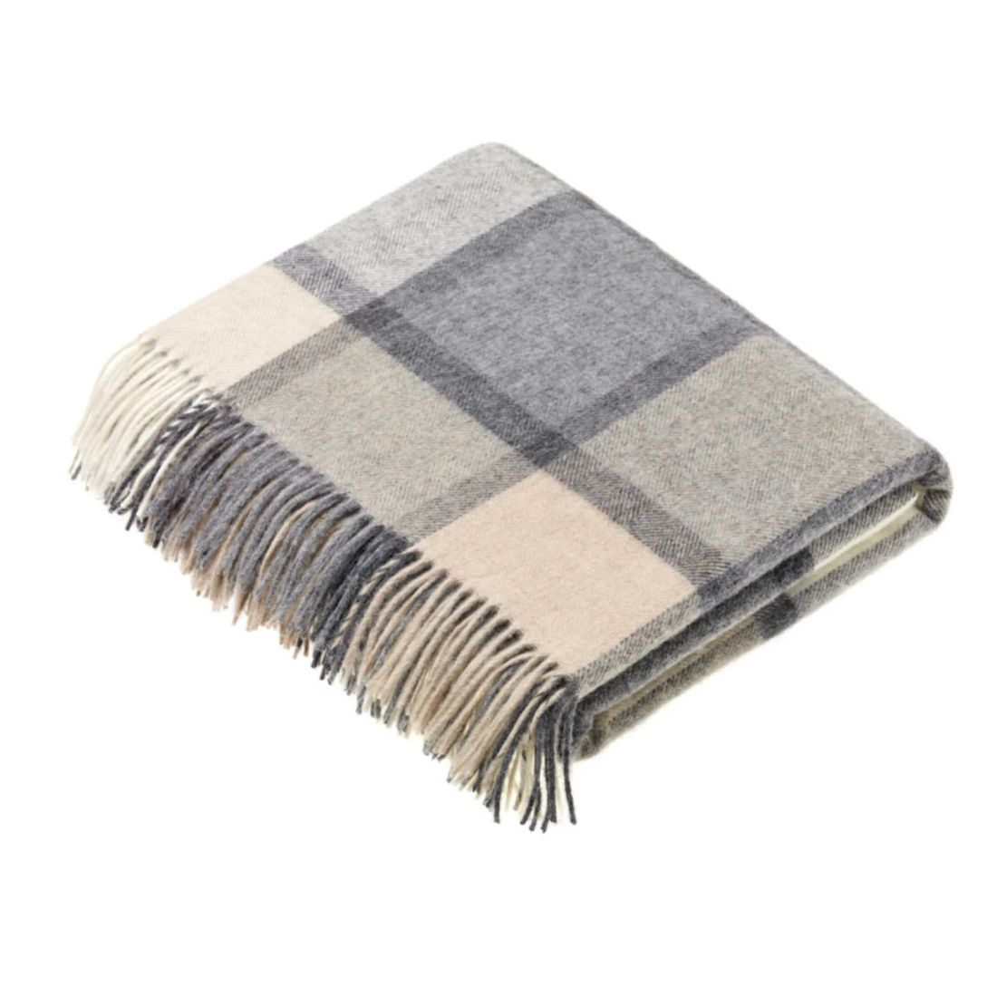 Bronte by Moon Block Window Pane Merino Wool Throw White &amp; Grey 185cm x 140cm
