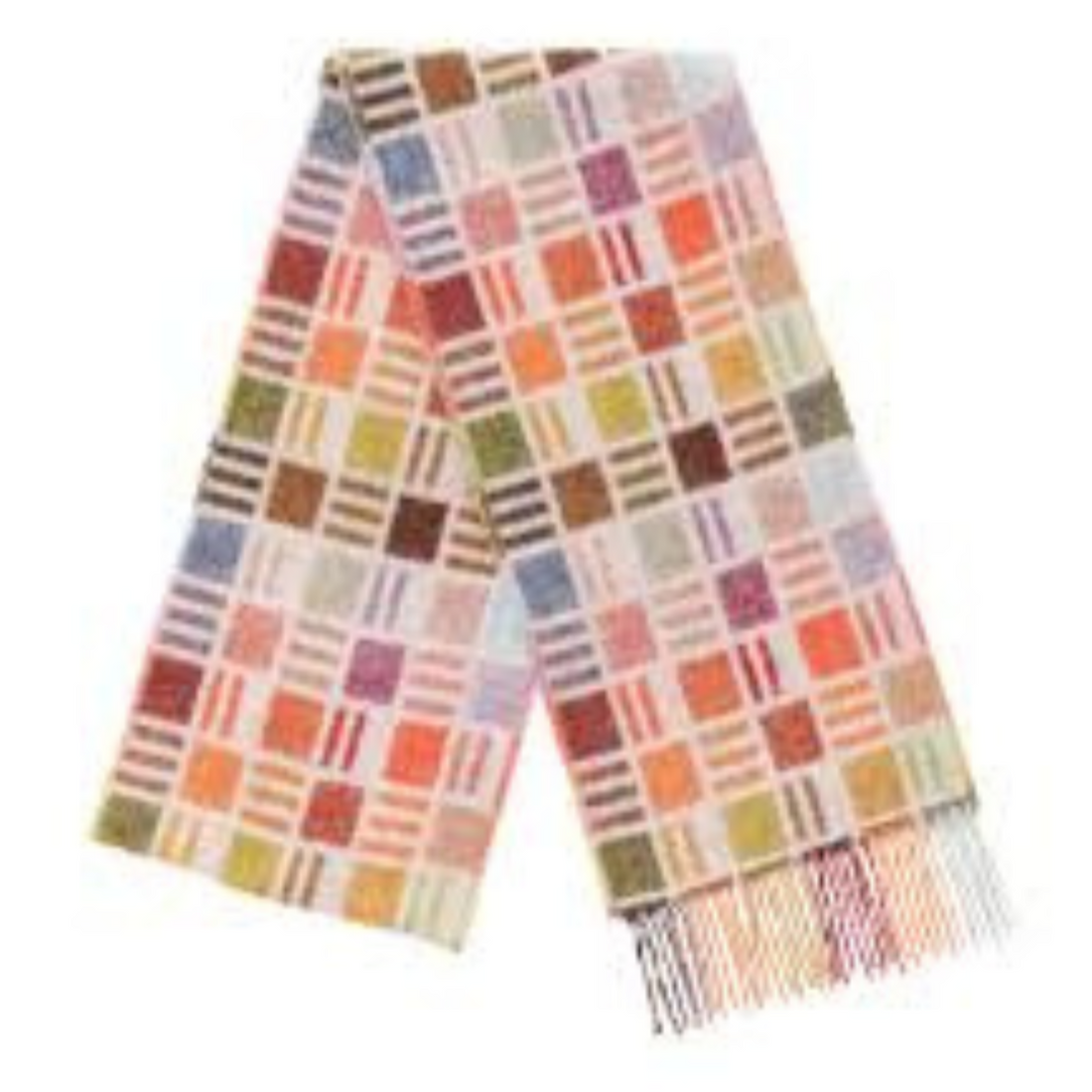 Bronte by Moon Ribbon Beige &amp; Multi Wool Scarf 190cm x 20cm