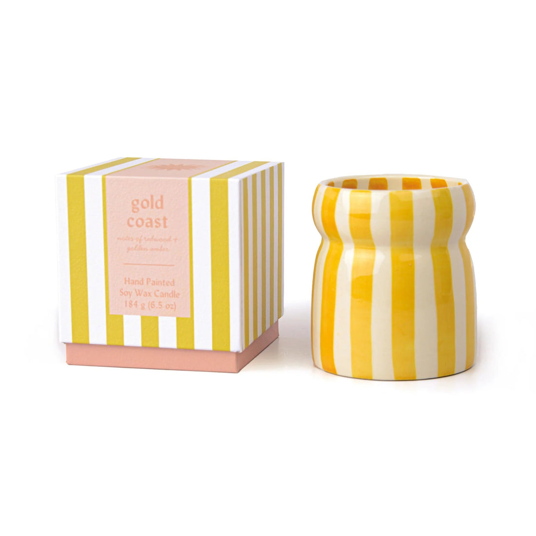 Paddywax Cabana Ochre Stripped Ceramic Candle - Gold Coast