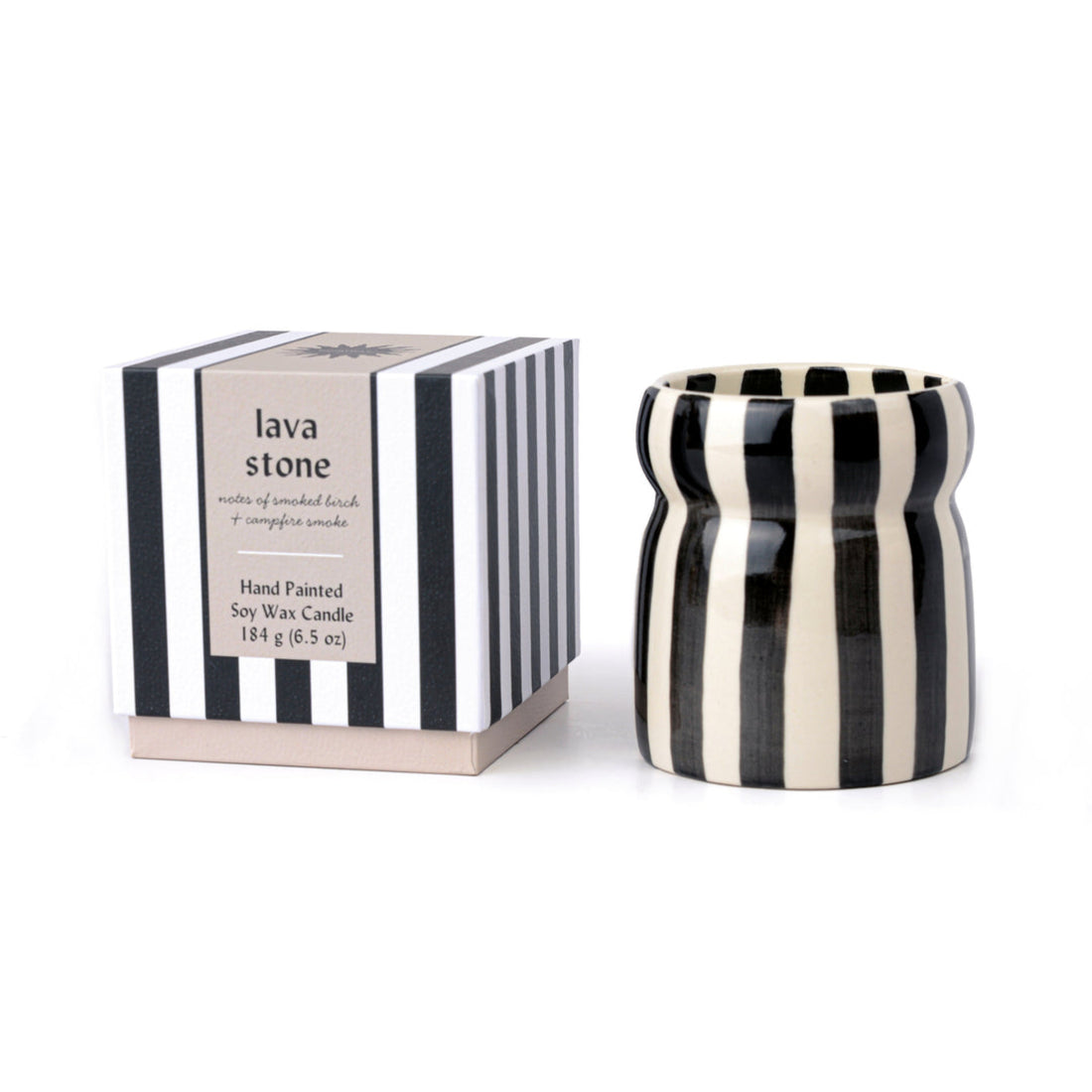 Paddywax Cabana Black Stripped Ceramic Candle - Lava Stone 