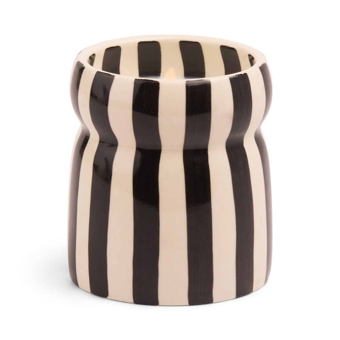 Paddywax Cabana Black Stripped Ceramic Candle - Lava Stone 