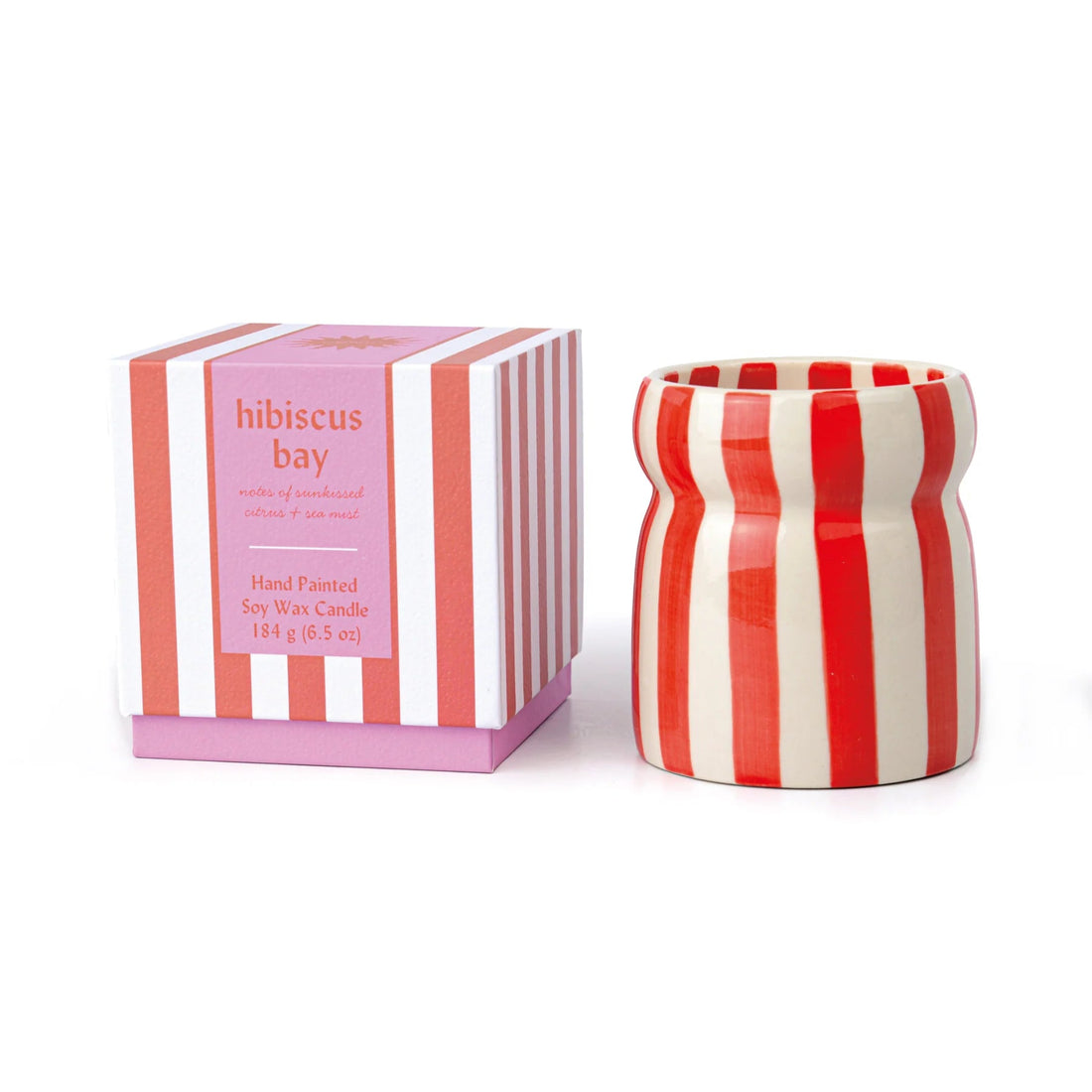 Paddywax Cabana Red Stripped Ceramic Candle - Hibiscus Bay