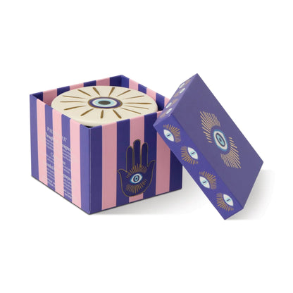 Decorative box with a hamsa hand design on a white background