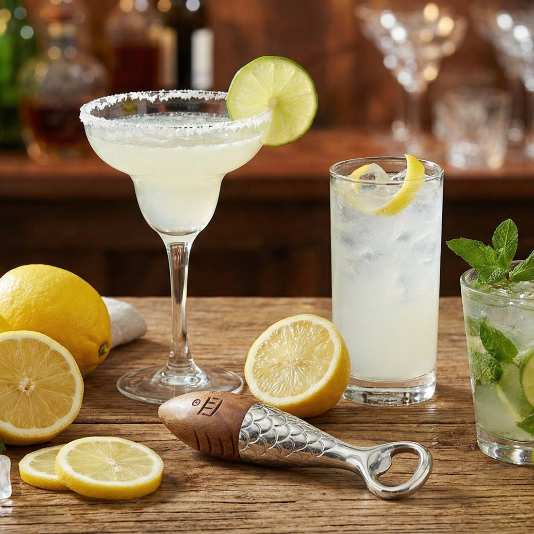 Culinary Concepts Fish Bottle Opener With Wooden Lemon Reamer