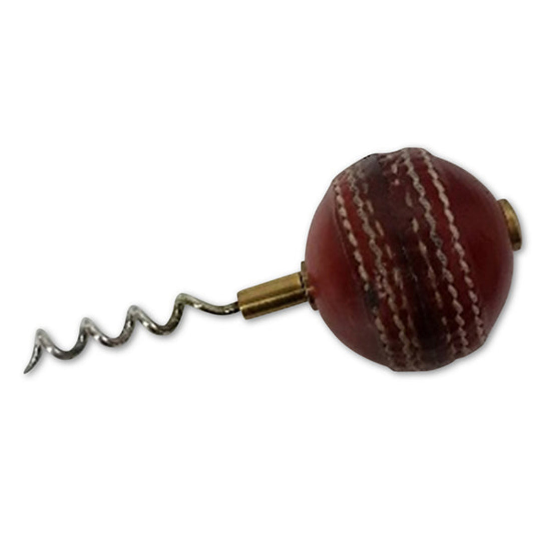Cork screw designed like a cricket ball on a white background